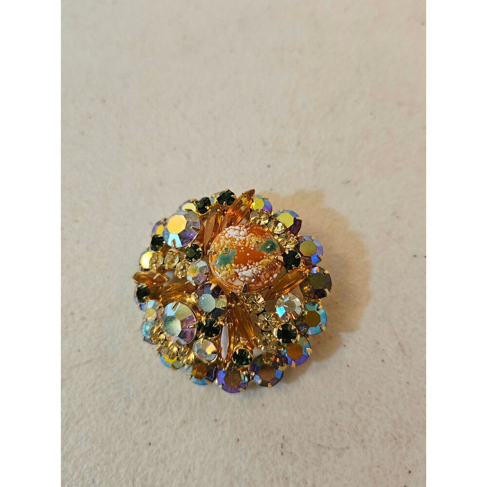 Vintage Juliana Speckled Easter Egg Iridescent Rhinestone Brooch